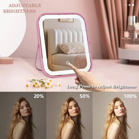 YEKKOPT Pink Vanity Mirror displaying different lighting modes