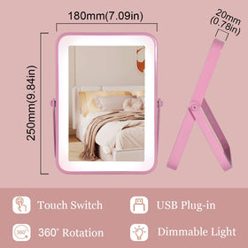 YEKKOPT Pink Vanity Mirror side view showing adjustable lighting