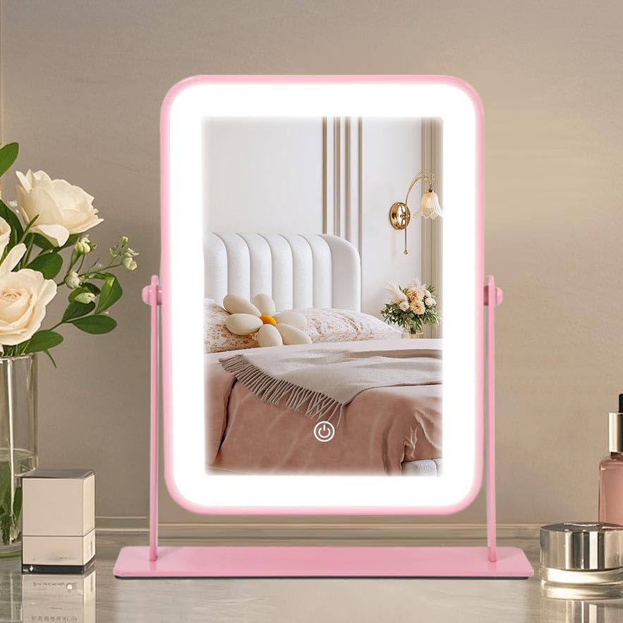YEKKOPT Portable Desk Vanity Mirror front view with lights