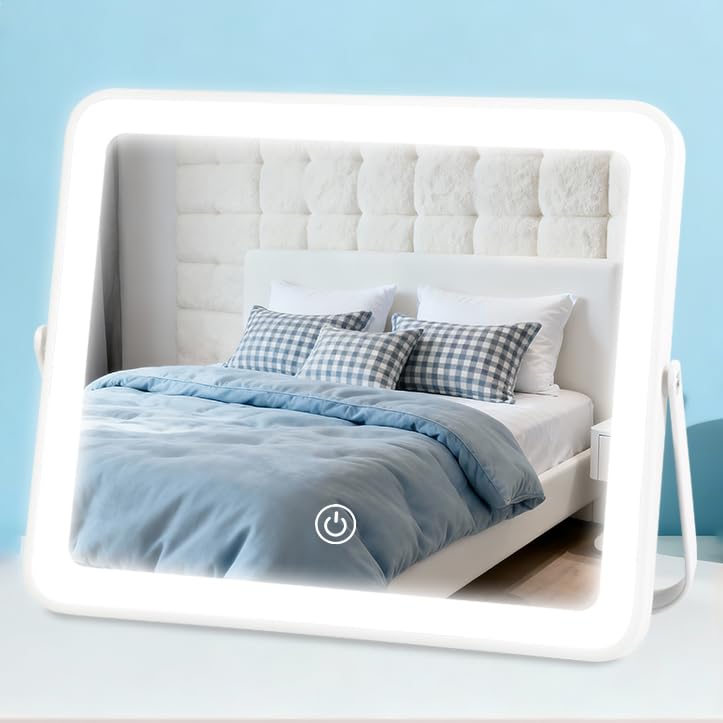 YEKKOPT Portable Desk Vanity Mirror front view with lights