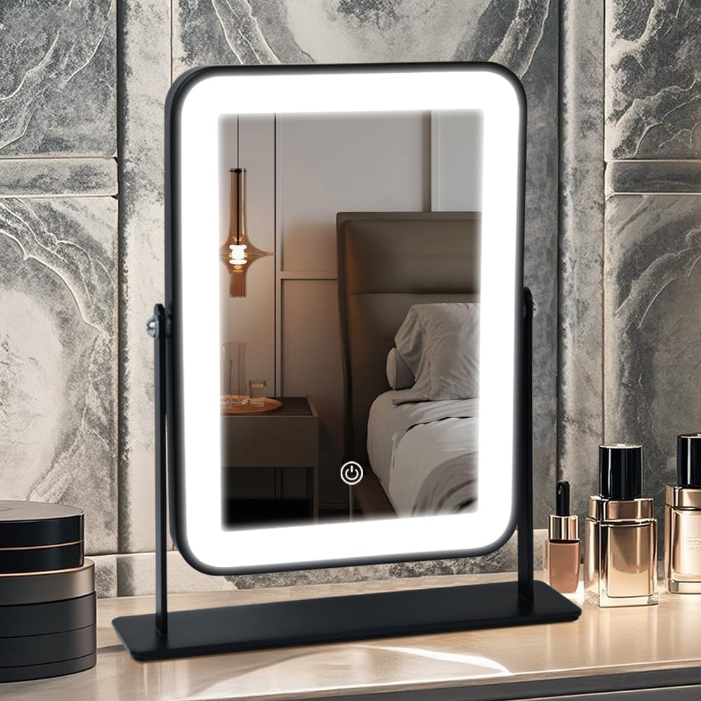 YEKKOPT Portable Desk Vanity Mirror front view with lights