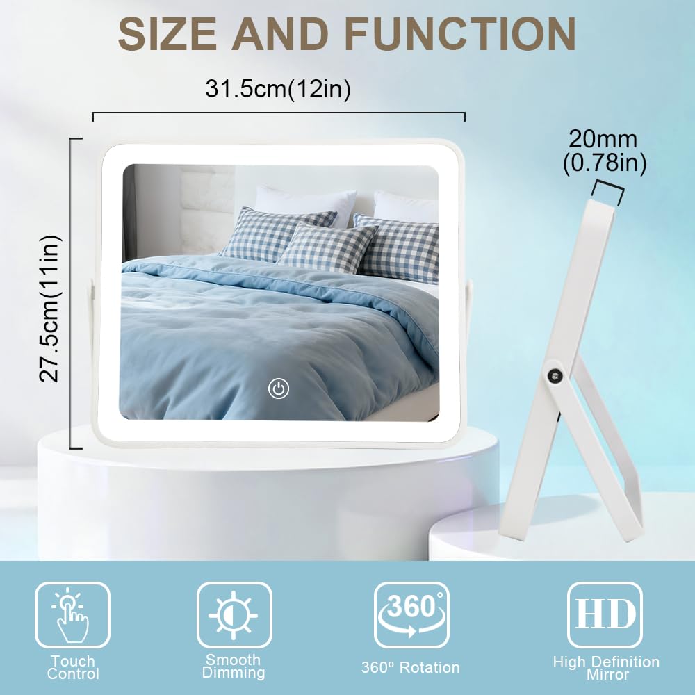 YEKKOPT Portable Desk Vanity Mirror side view showing touch controls