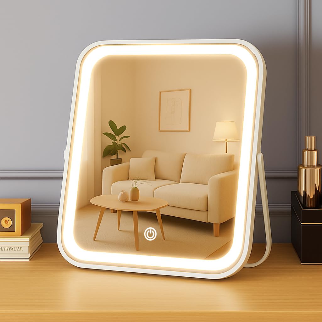 YEKKOPT Rechargeable Vanity Mirror front view with LED lights