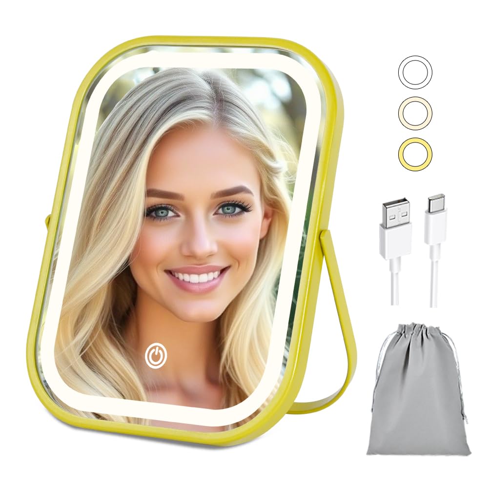 YEKKOPT Rechargeable Vanity Mirror front view with lights