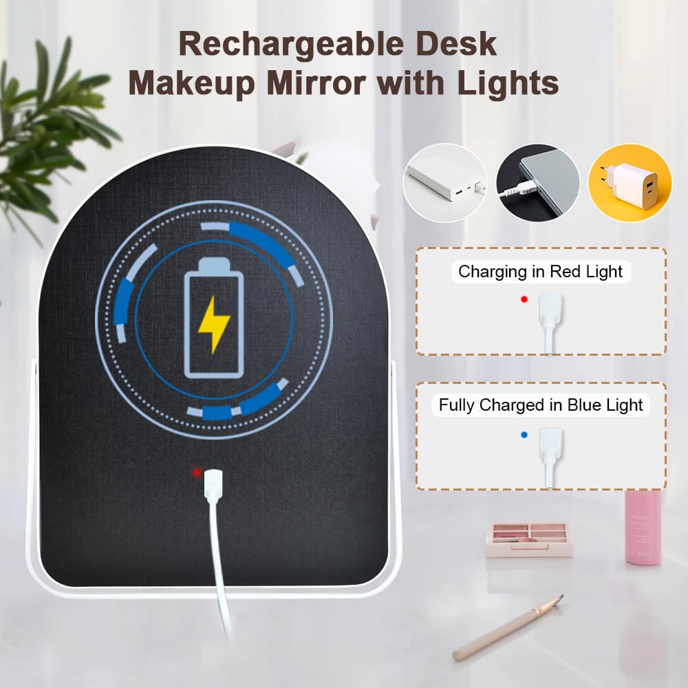YEKKOPT Rechargeable Vanity Mirror showing daylight setting