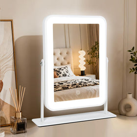 YEKKOPT Small Desk Mirror front view with lights
