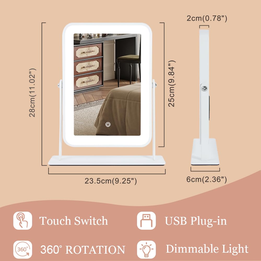 YEKKOPT Small Desk Mirror side view with touch control