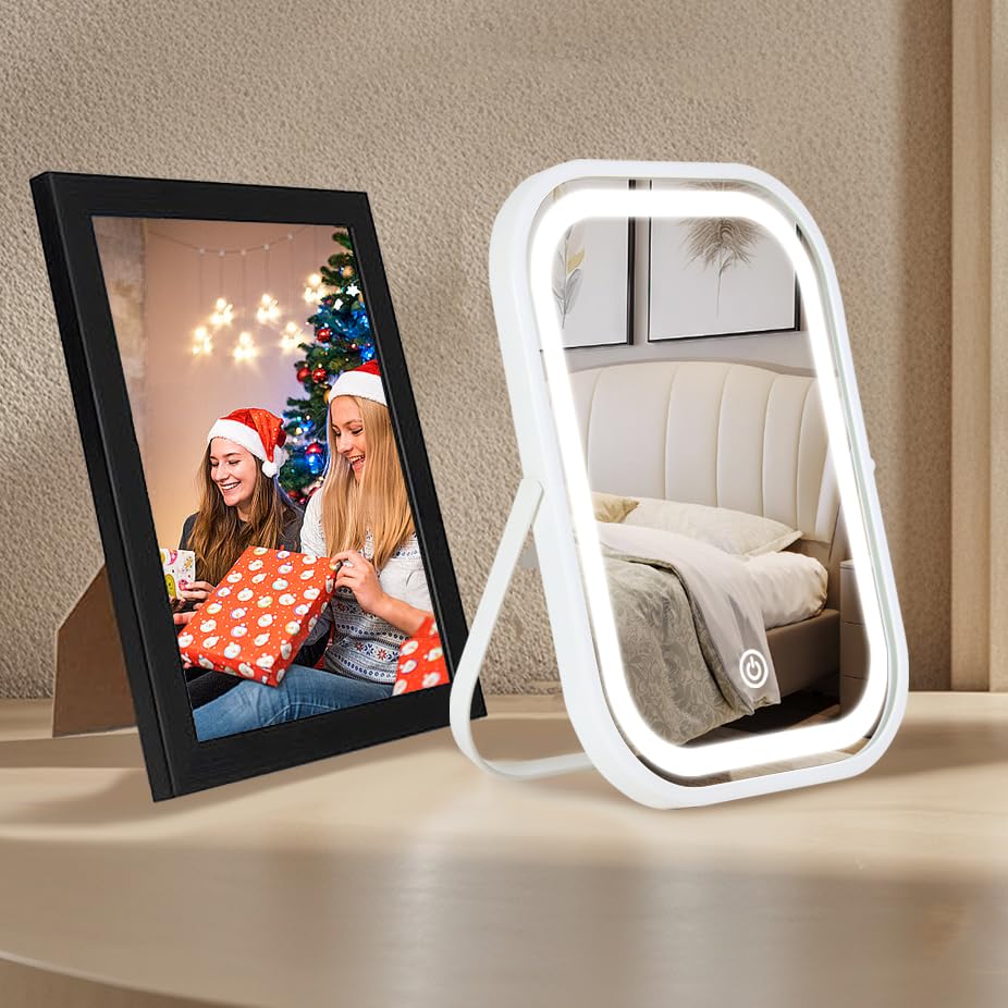 YEKKOPT Travel Makeup Mirror showcasing adjustable brightness feature