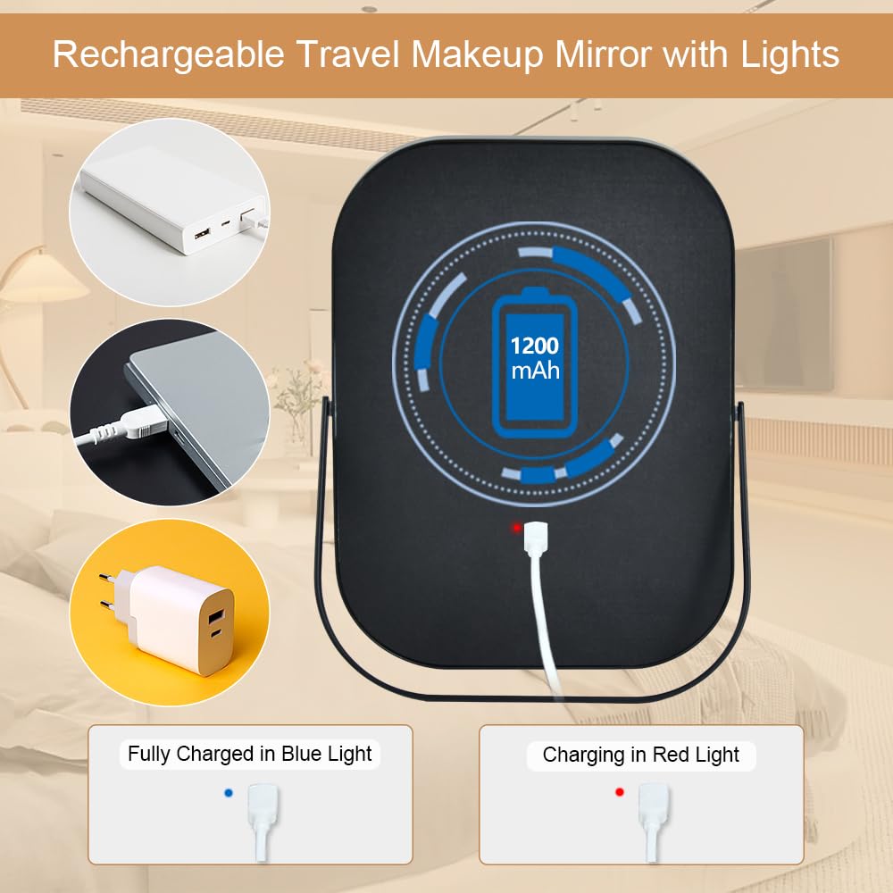 YEKKOPT Travel Mirror displaying warm light mode