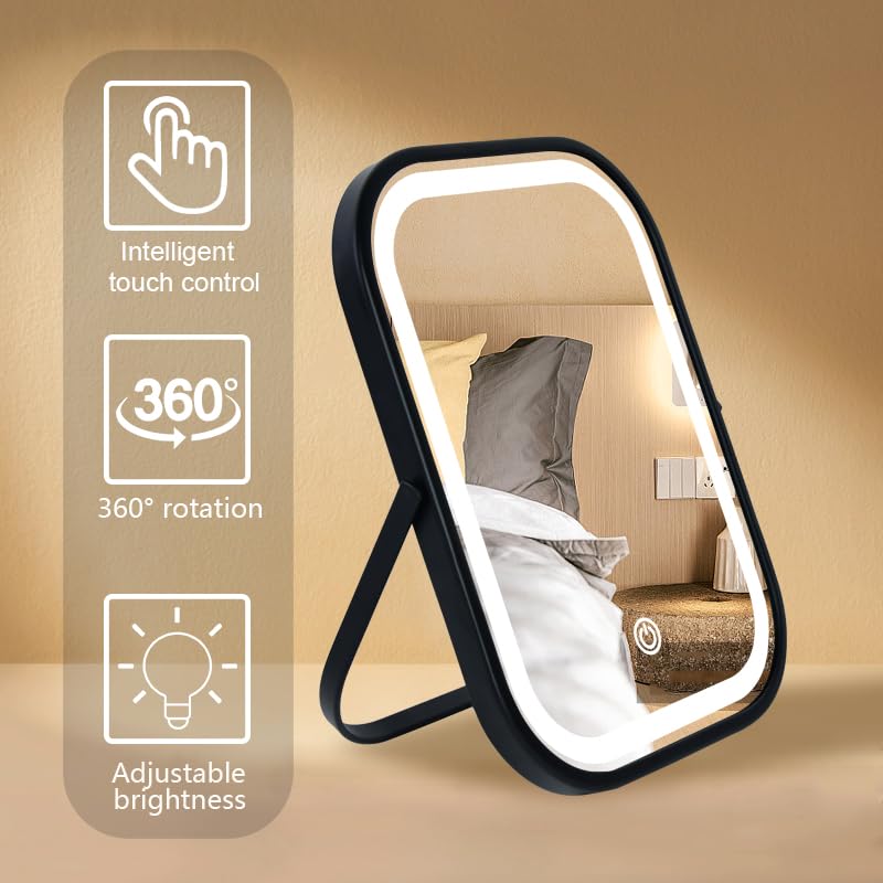 YEKKOPT Travel Mirror with lights in a vanity setup