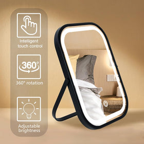YEKKOPT Travel Mirror with lights in a vanity setup