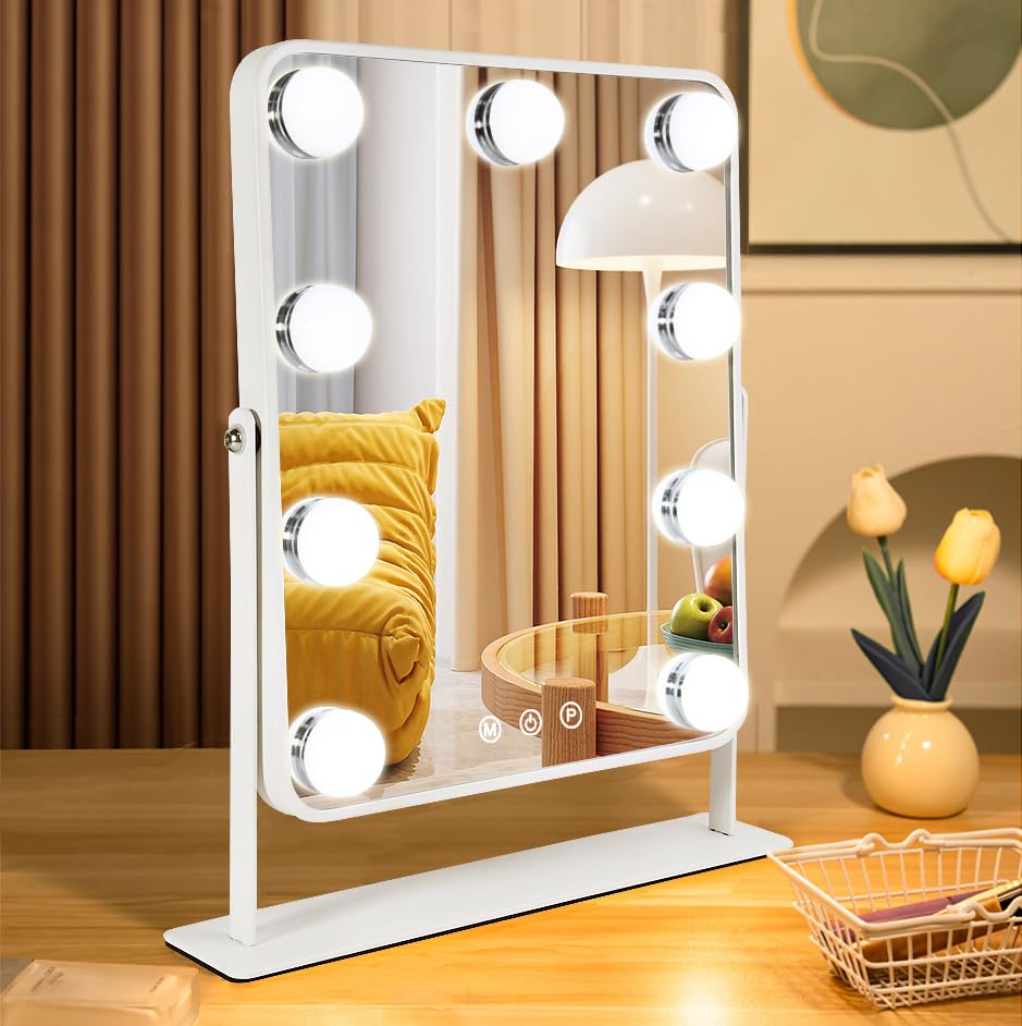 YEKKOPT Vanity Mirror front view with 9 LED bulbs