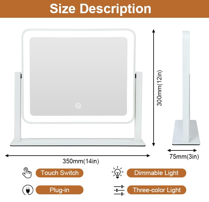 YEKKOPT vanity mirror showing smart touch control buttons