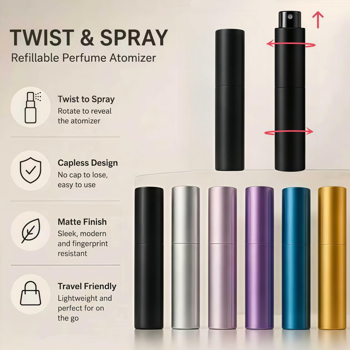 YELDFEERO 10ml travel perfume bottle in gold with portable design