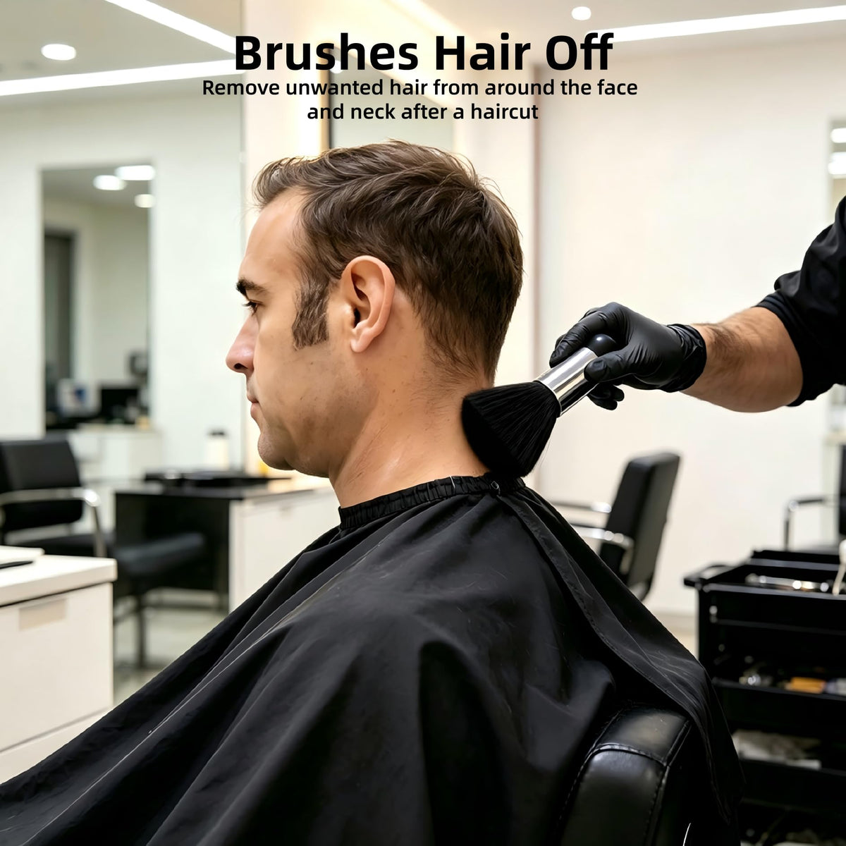 YELEGAI Neck Duster Brush in use after haircut