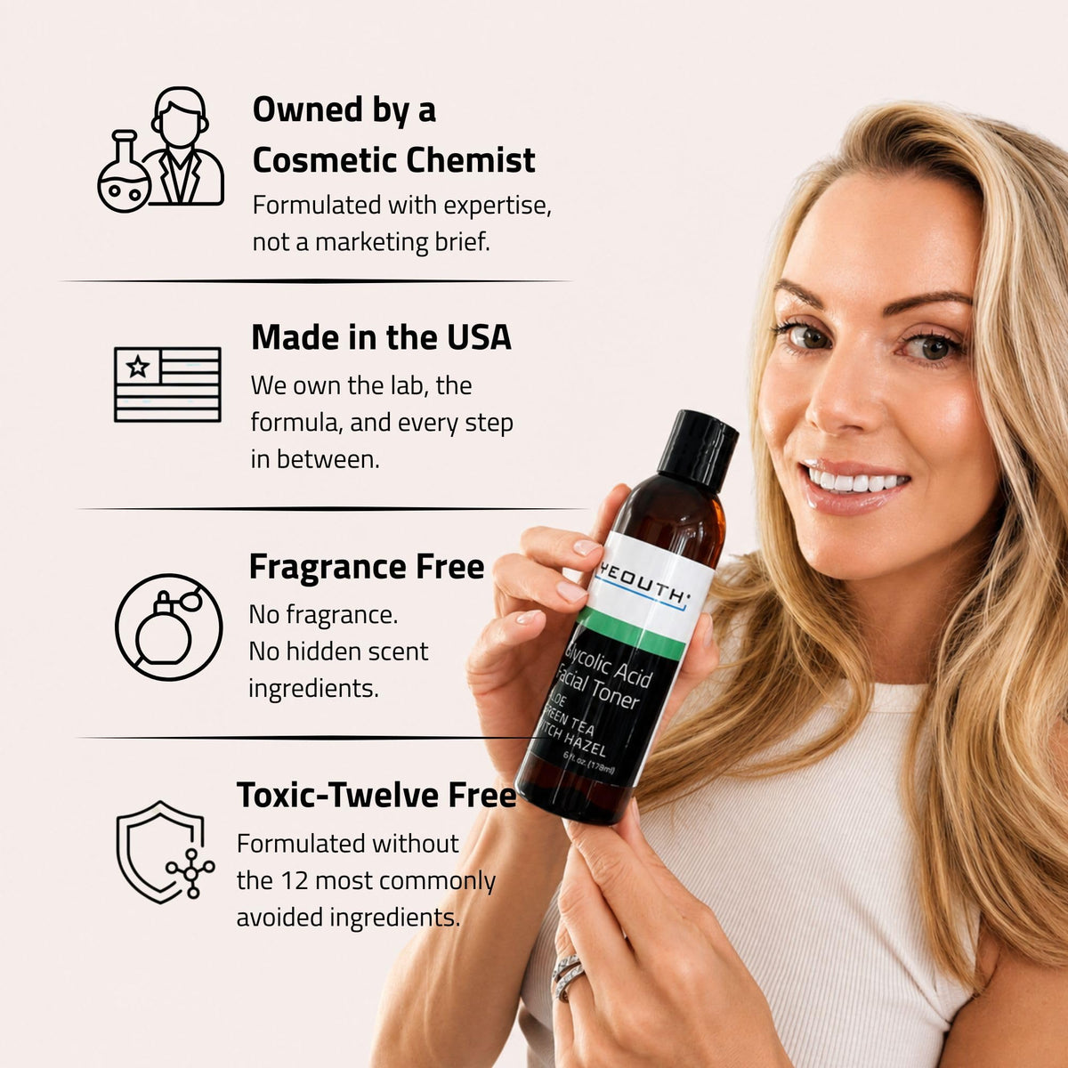 YEOUTH Glycolic Acid Toner 8% on a vanity table