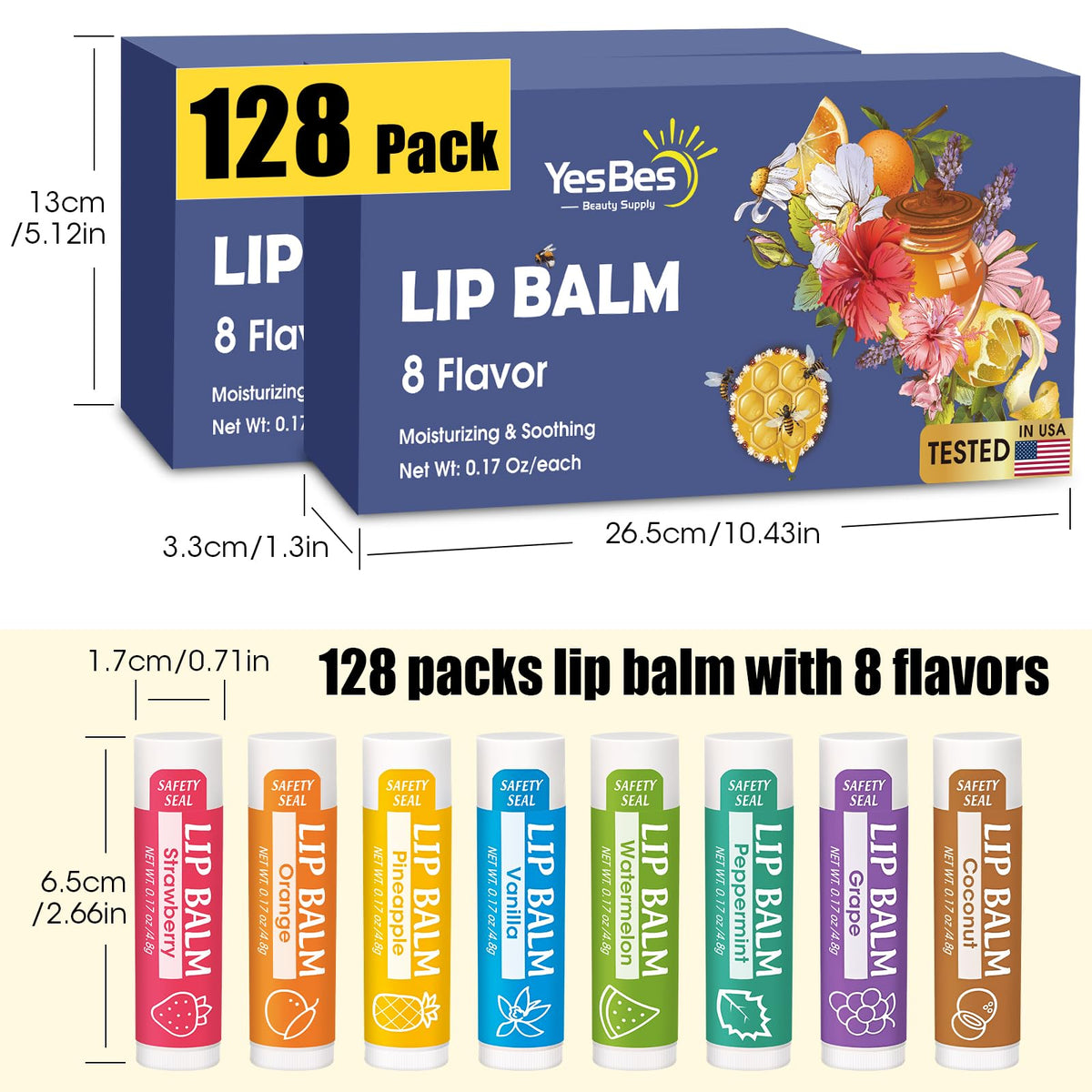 YesBes 128 Pack Lip Balm Strawberry flavour close-up