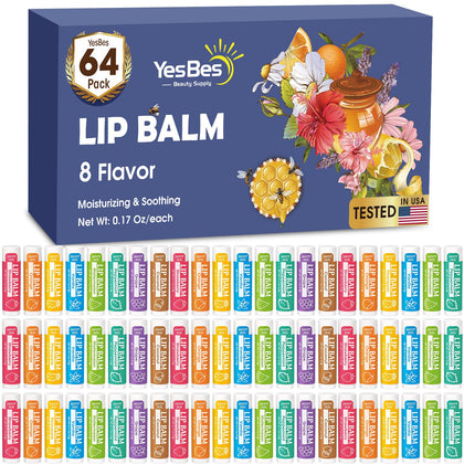 YesBes 64 Pack Lip Balm assorted flavours front view