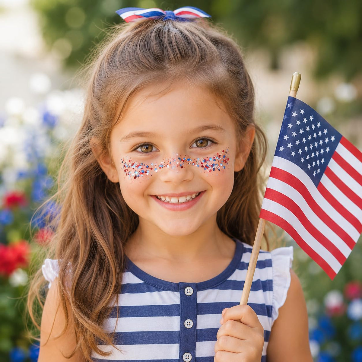 Yeweian Patriotic Hair Glitter Stick close-up showing glitter texture