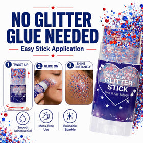 Yeweian Patriotic Hair Glitter Stick packaging with vibrant design
