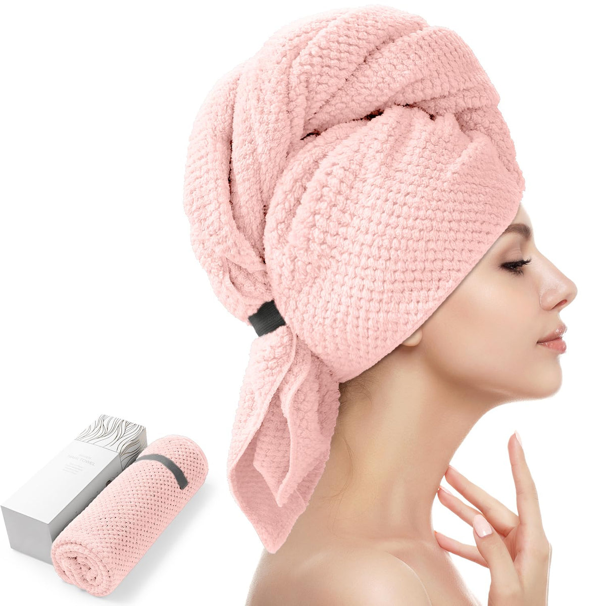 YFONG Large Microfiber Hair Towel Wrap front view in soft texture