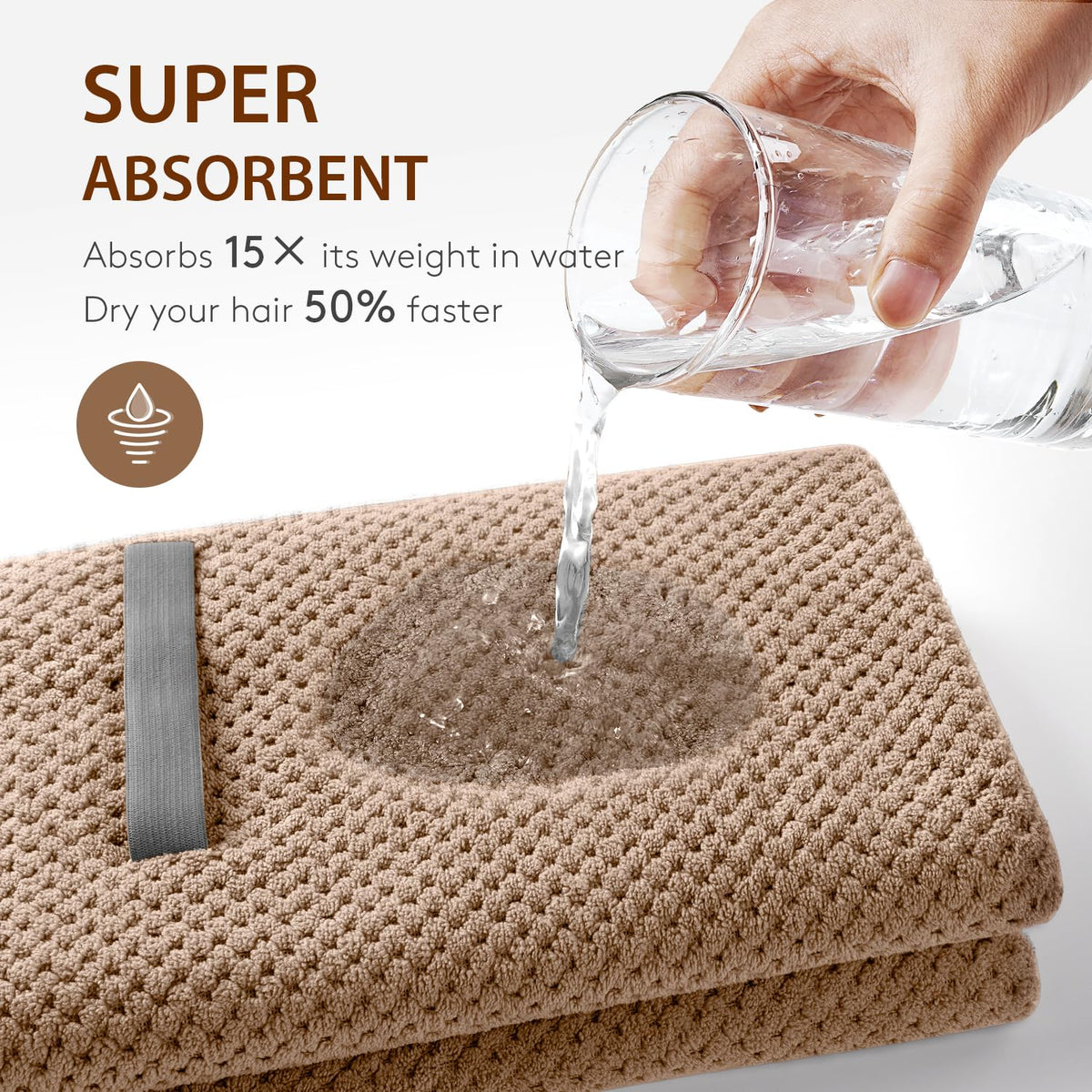 YFONG Large Microfiber Hair Towel Wrap in a travel bag