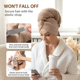 YFONG Large Microfiber Hair Towel Wrap with measuring dimensions