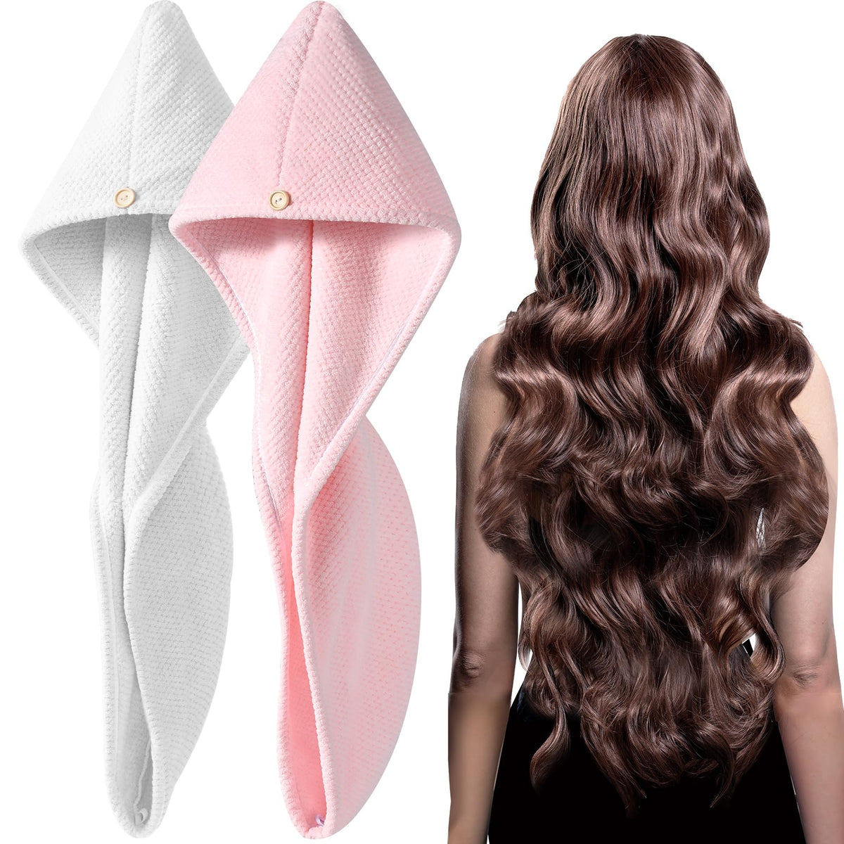 YFONG Microfiber Hair Towel Wrap front view in blue