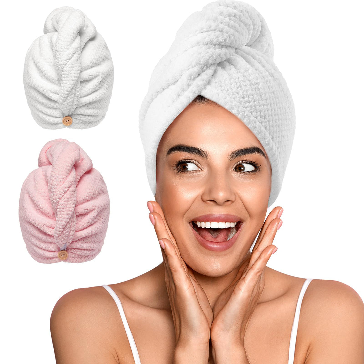 YFONG Microfiber Hair Towel Wrap front view in pink