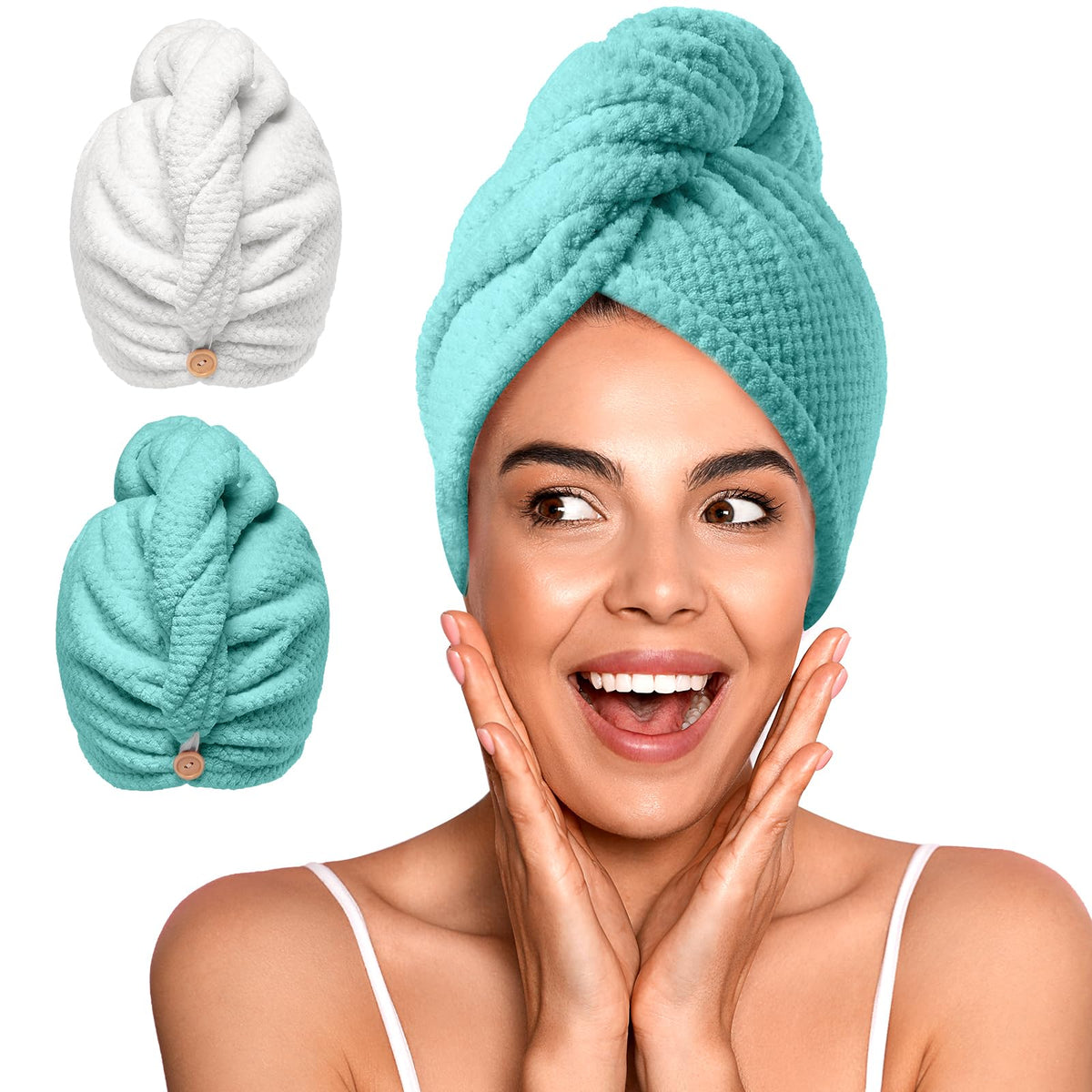 YFONG Microfiber Hair Towel Wrap front view in pink