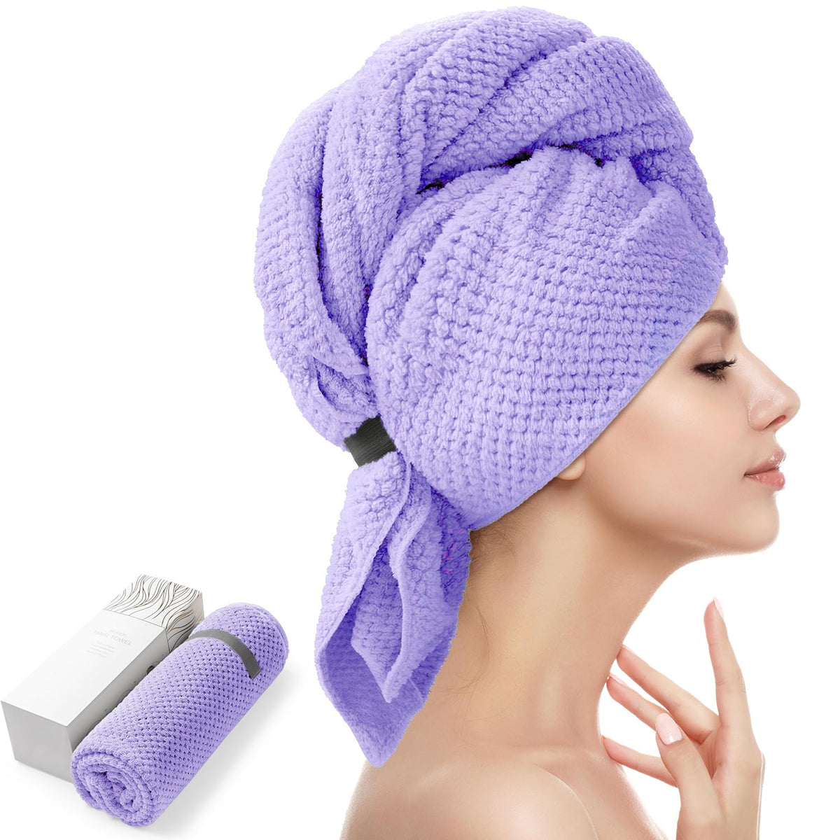 YFONG microfiber hair towel wrap in soft pink color front view