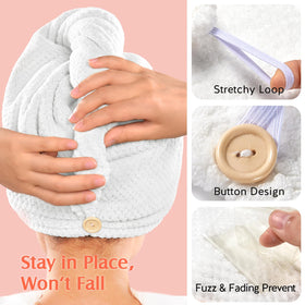 YFONG Microfiber Hair Towel Wrap in use on long hair