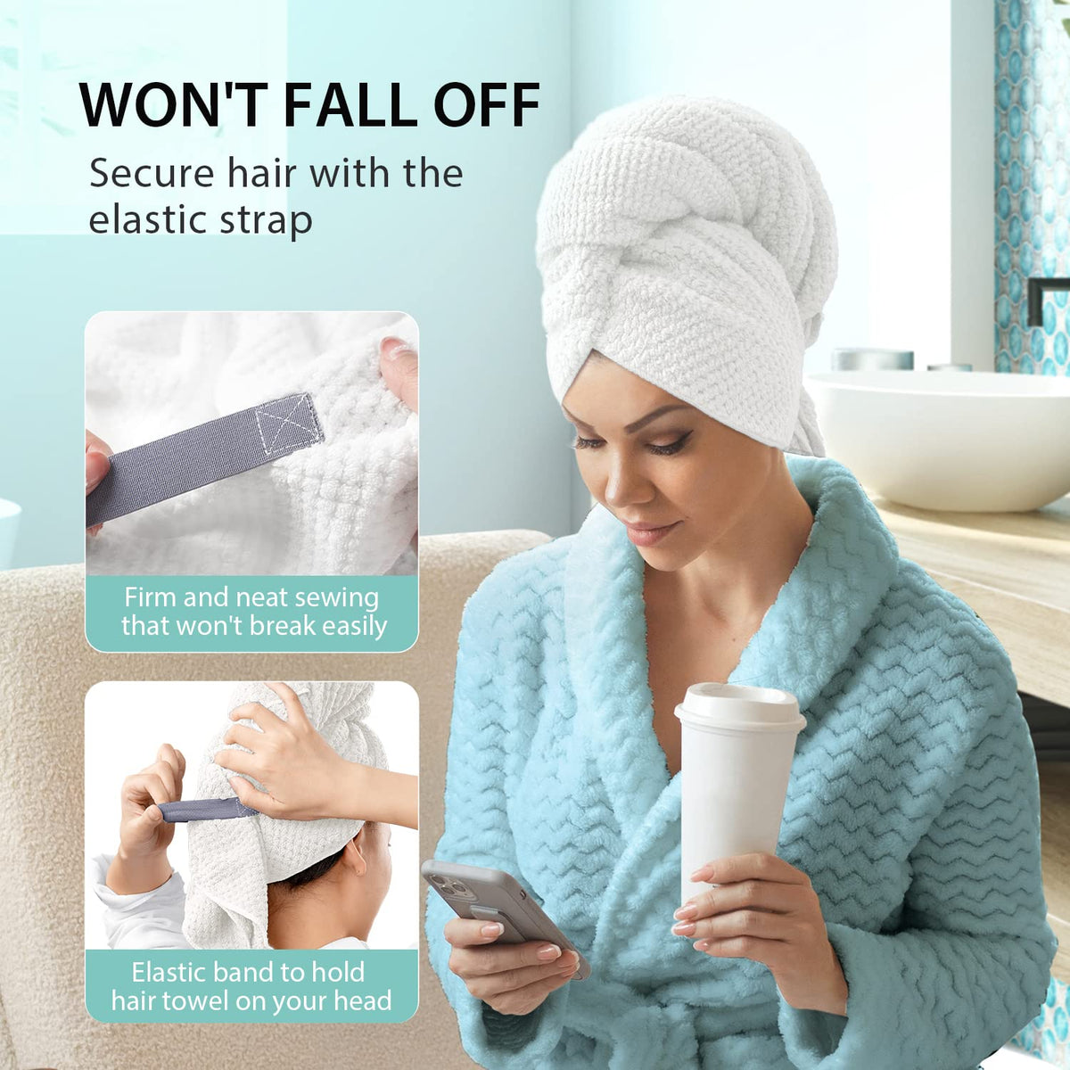 YFONG Microfiber Hair Towel Wrap in use on wet hair