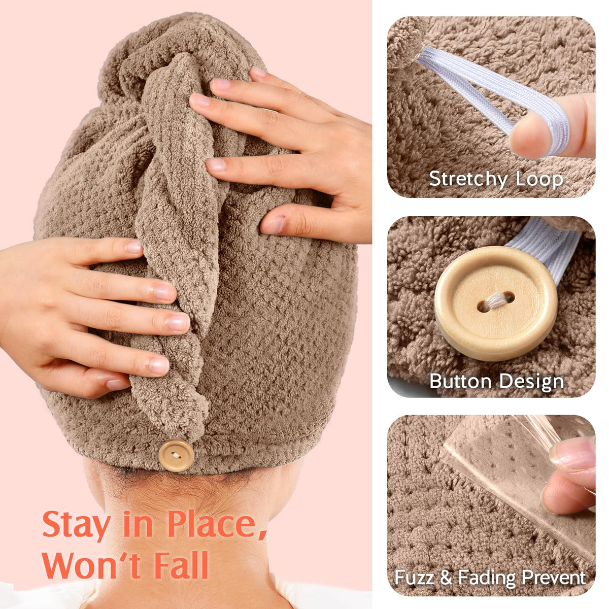 YFONG Microfiber Hair Towel Wrap packaging display