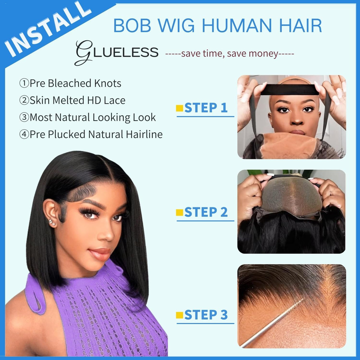 YFOXI 10 Inch Bob Wig styled for a casual look
