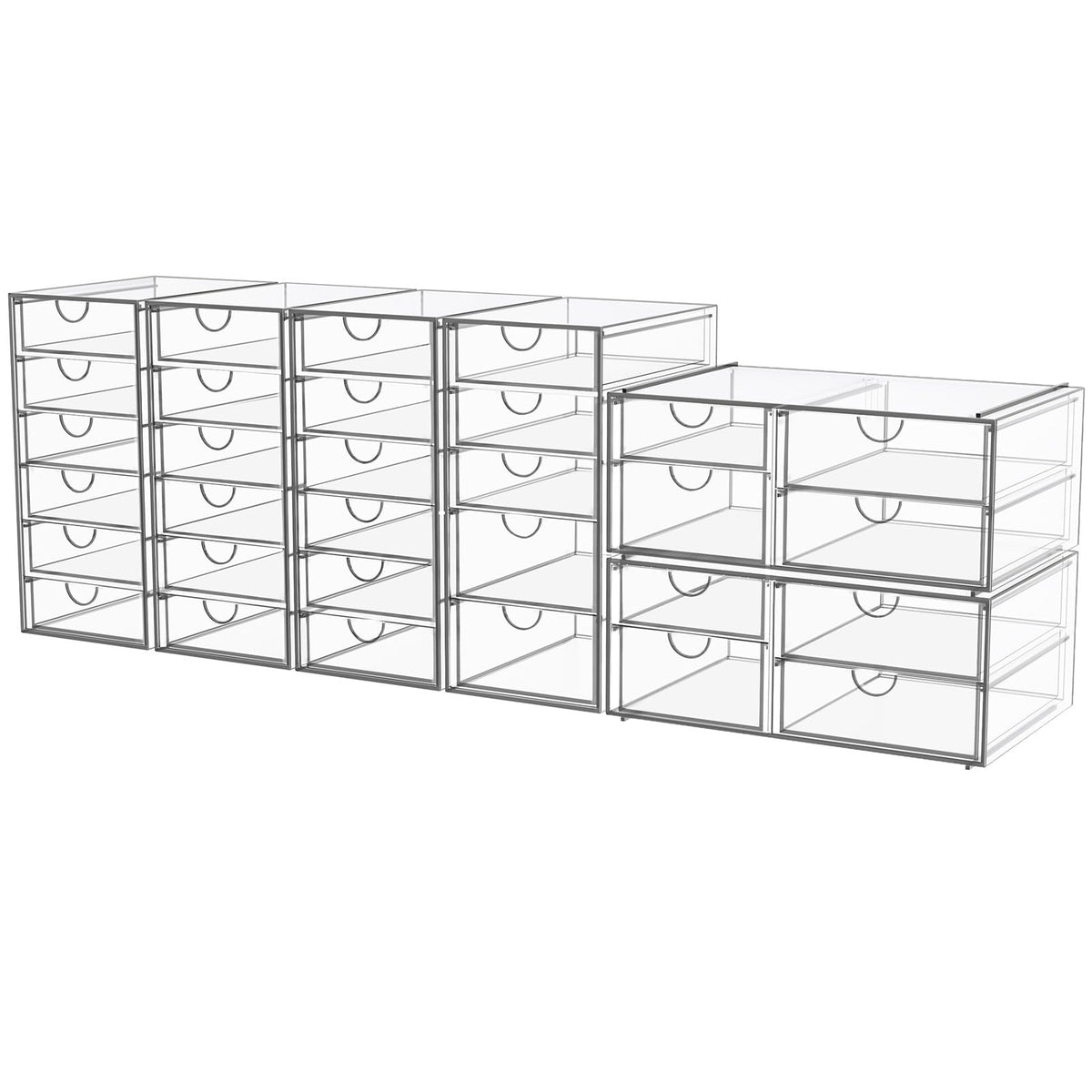 YFXCVSL 6-Pack Acrylic 31-Drawer Makeup Organizer front view