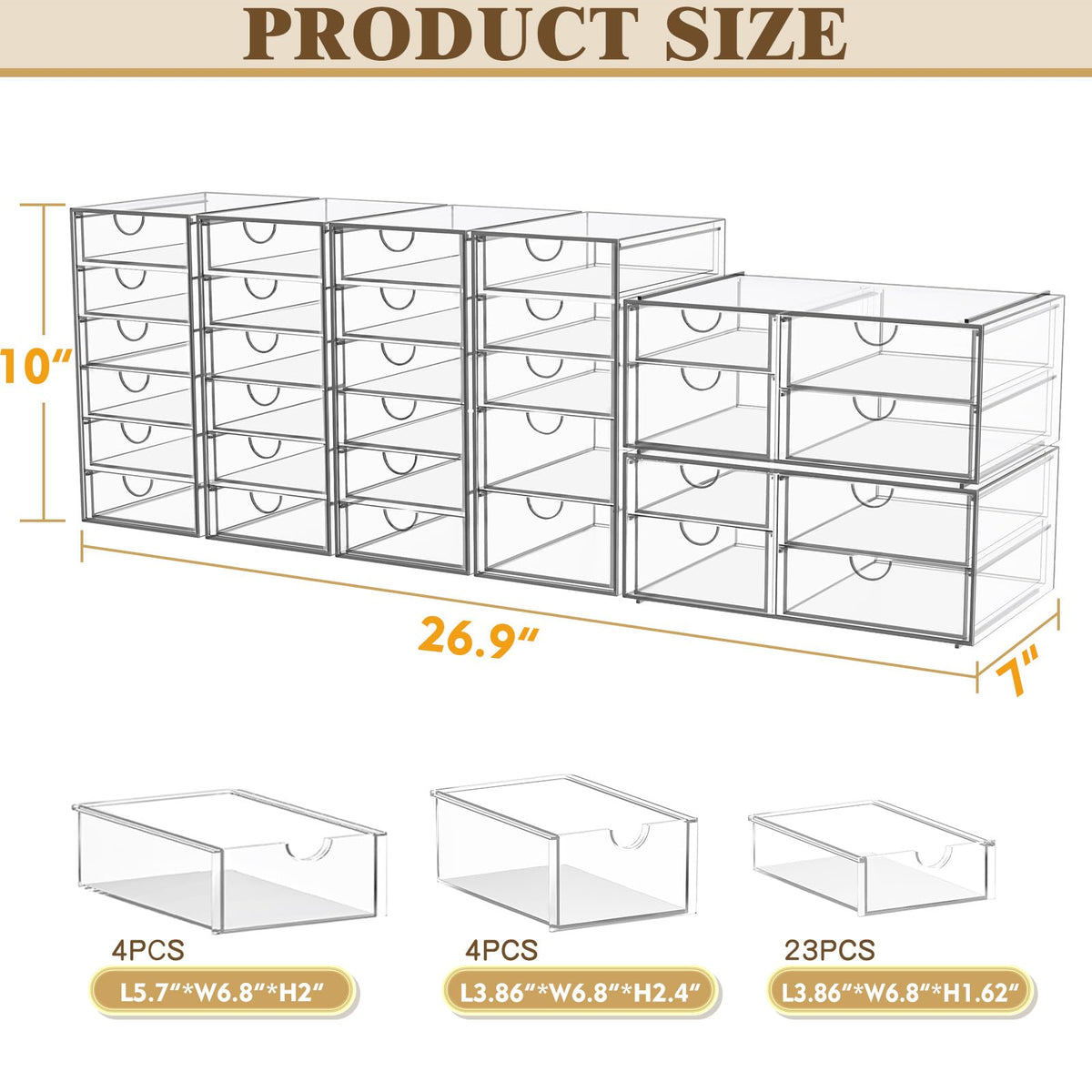 YFXCVSL Acrylic organizer showing multiple drawers