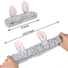 Ygreato Bunny Ears Headband in white on a bathroom counter