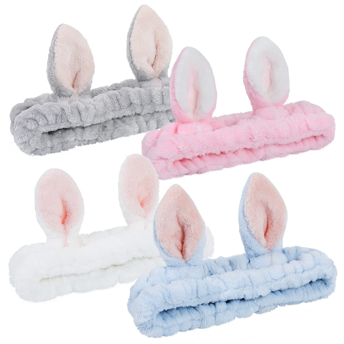Ygreato Bunny Ears Headbands in gray, blue, pink, and white