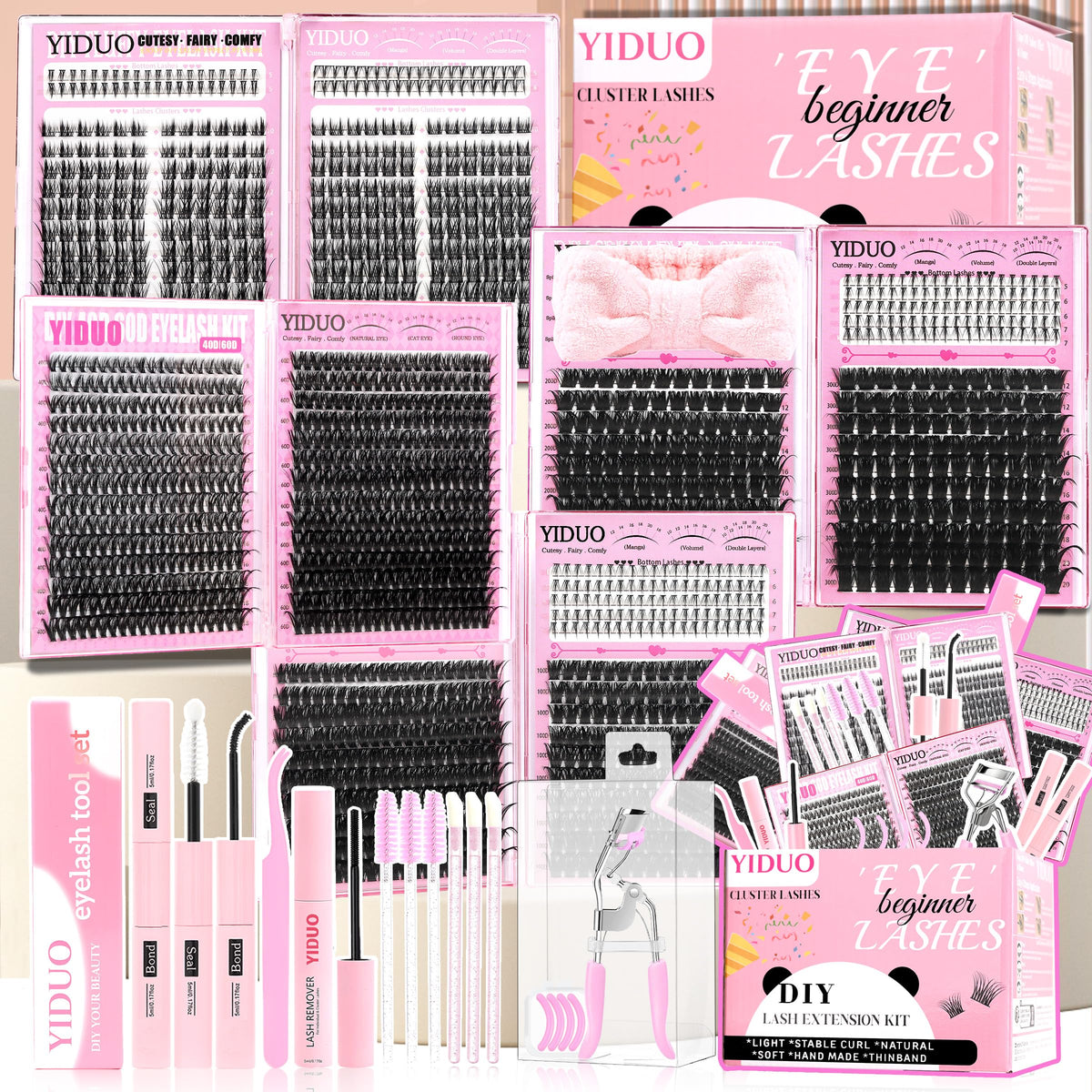 YIDUO 8 Styles Cluster Lash Kit with lash clusters and accessories