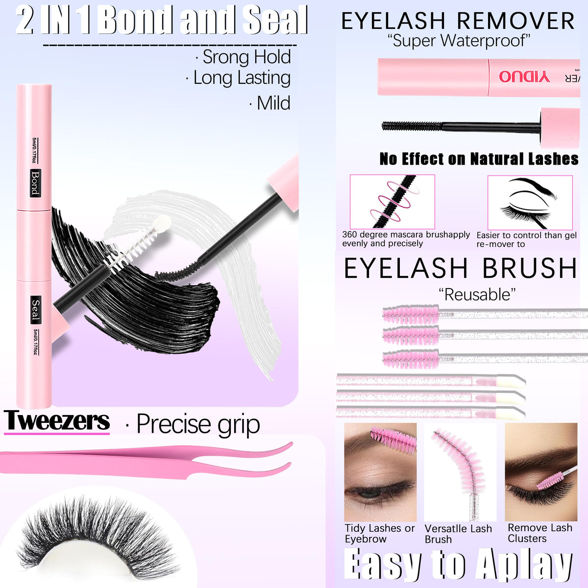 YIDUO cluster lashes displayed in organized packaging