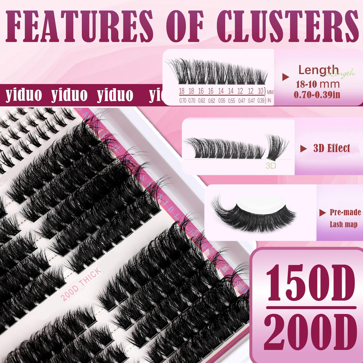 YIDUO Cluster Lashes Kit packaging with included tools