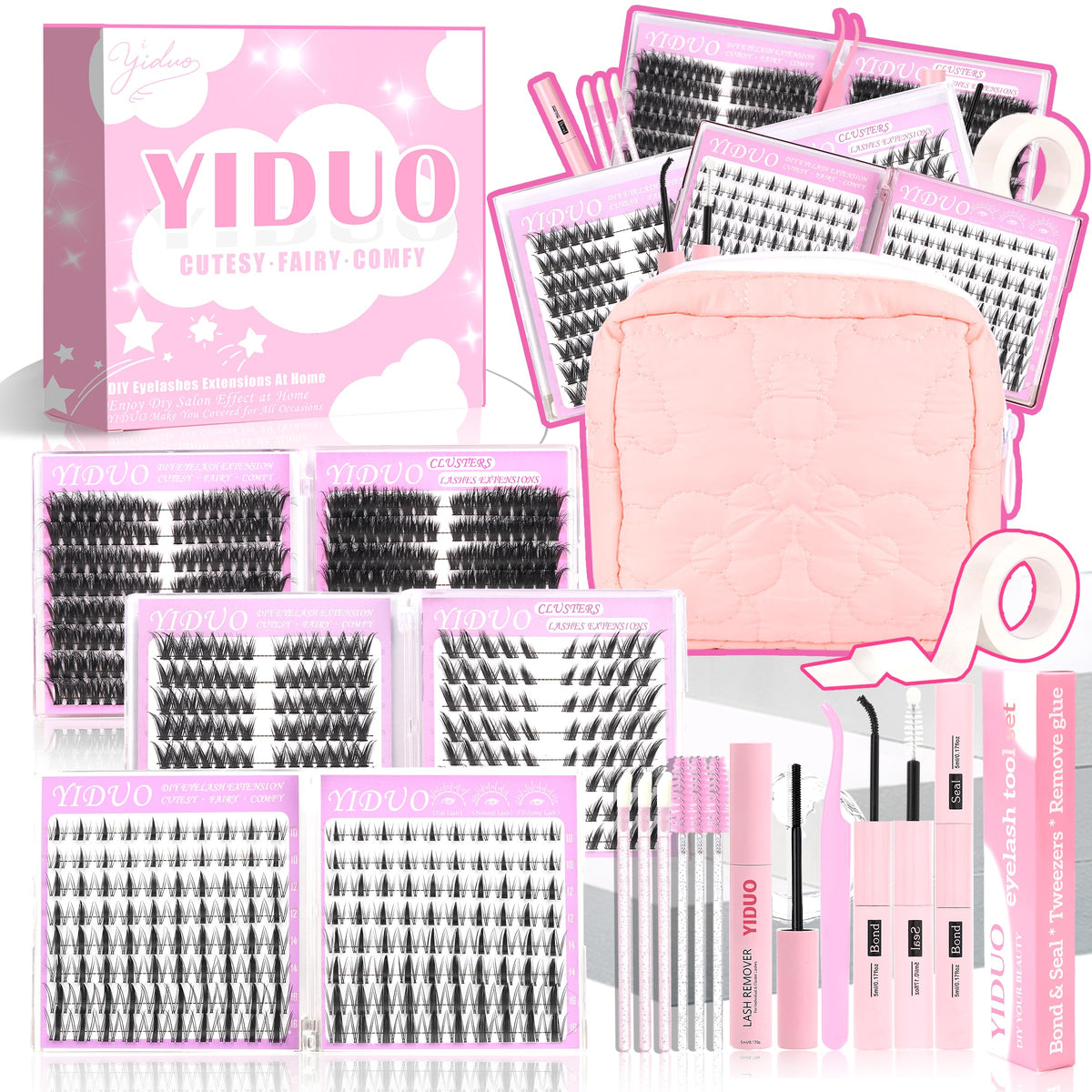 YIDUO Eyelash Clusters Kit with makeup bag and tools