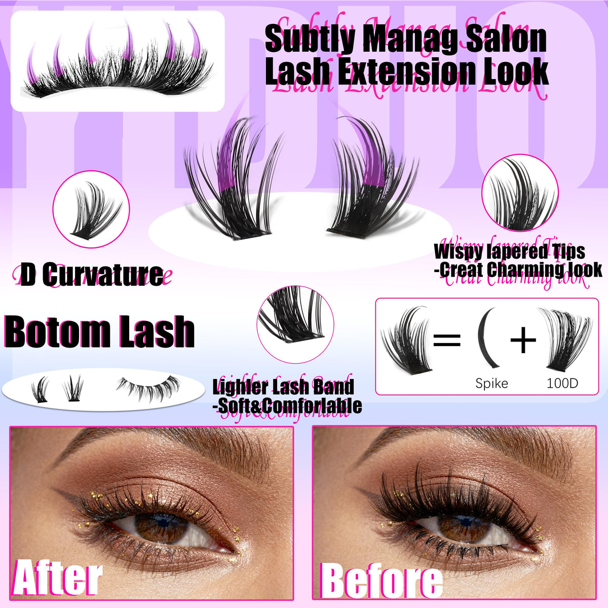 YIDUO lash clusters applied on model showcasing natural look