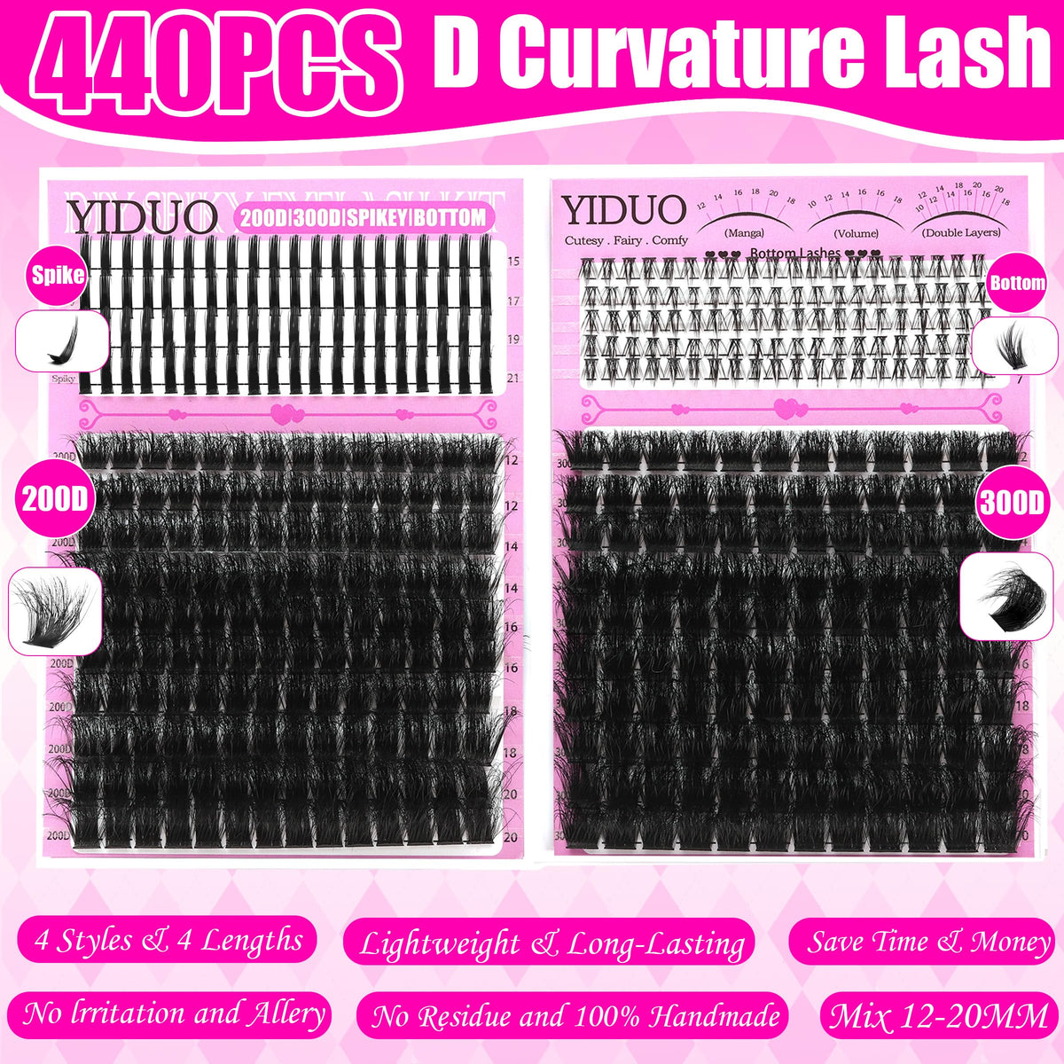 YIDUO lash clusters applied to natural lashes for a dramatic look