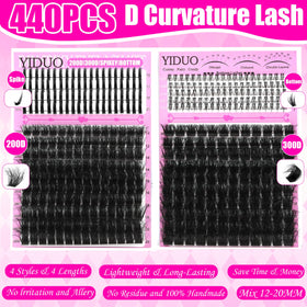 YIDUO lash clusters applied to natural lashes for a dramatic look