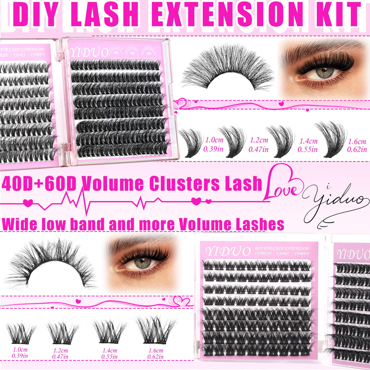 YIDUO lash clusters displayed in makeup bag