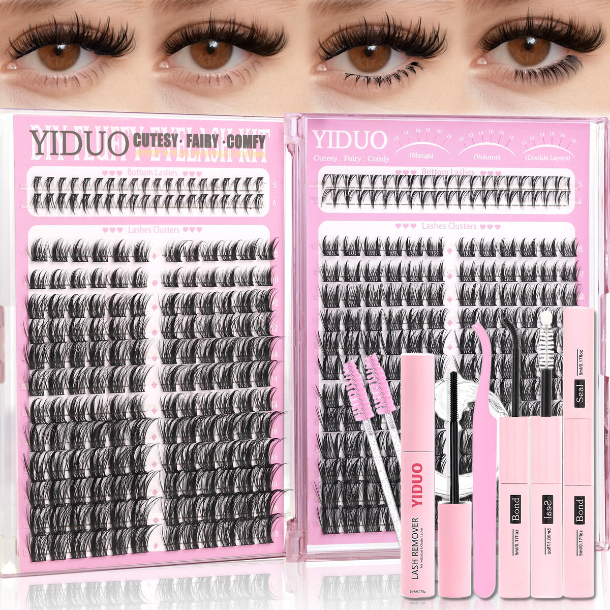 YIDUO Lash Clusters Kit 368pcs spiky and manga lashes front view