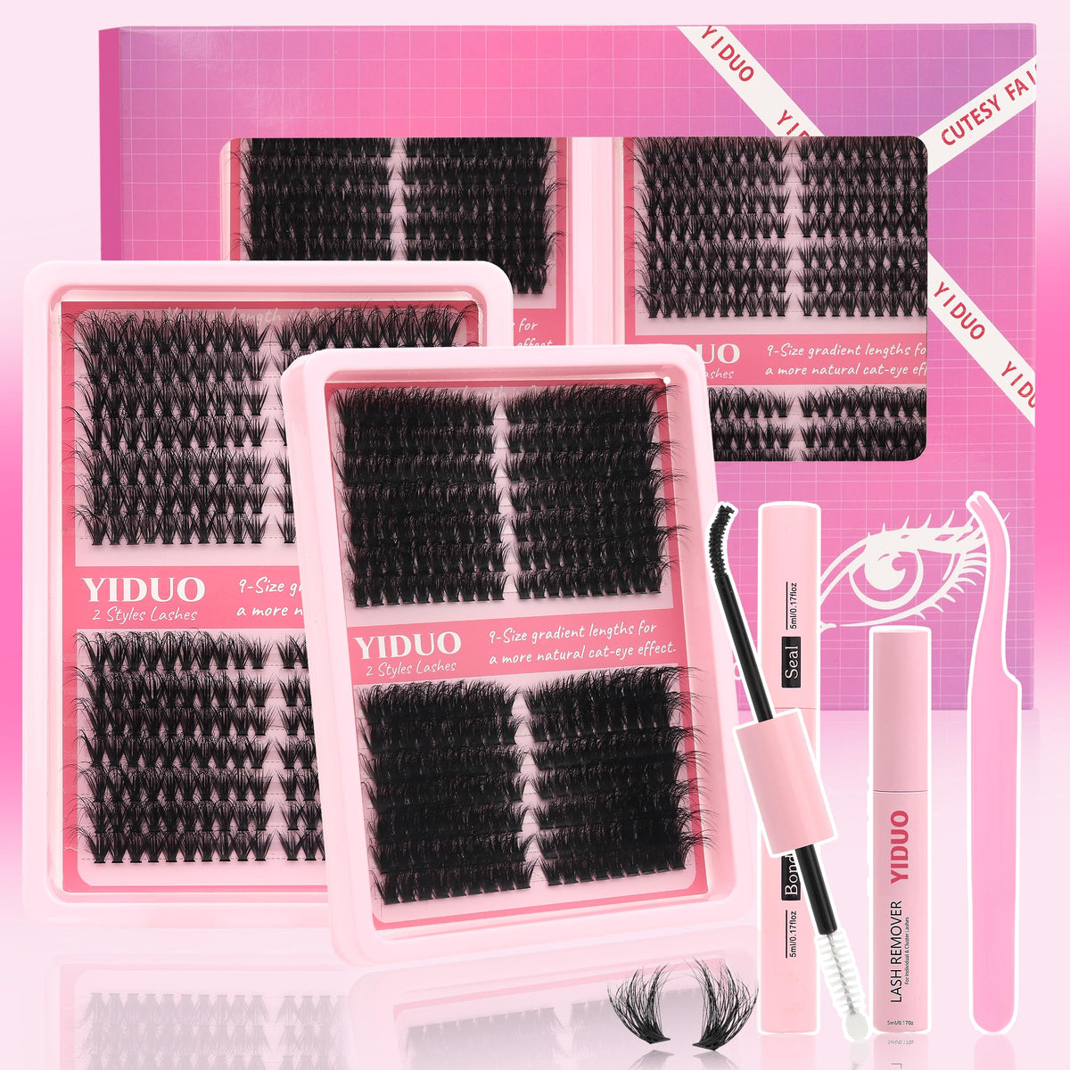 YIDUO Lash Clusters Kit 560pcs with various lash styles