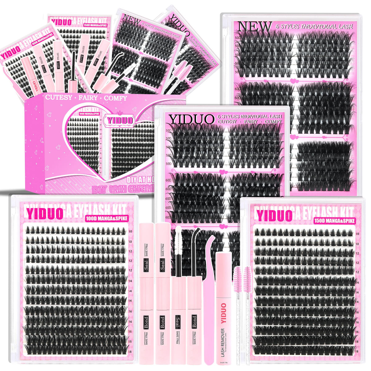 YIDUO Lash Clusters Kit showing 1021 pieces and tools